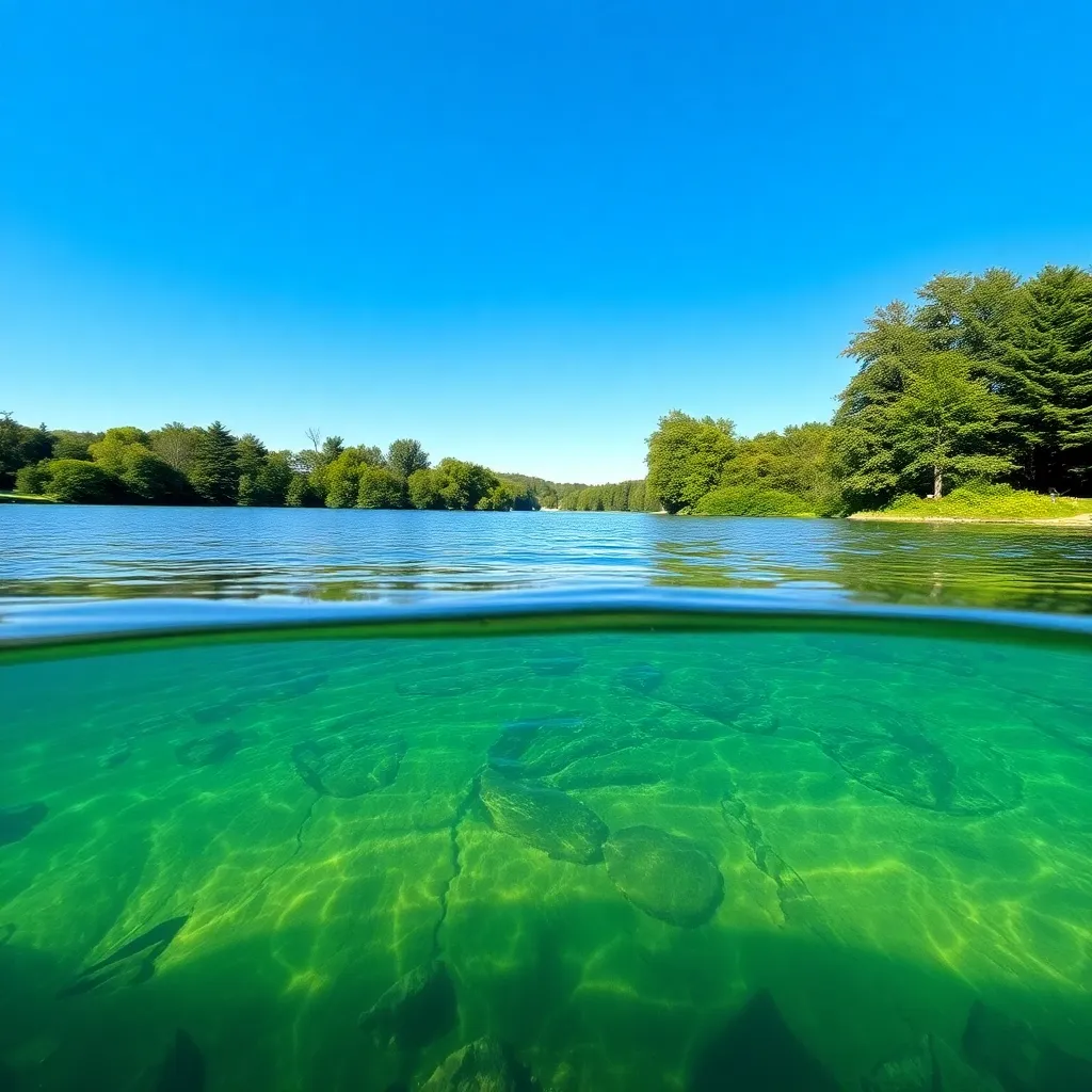 Beautiful pond with clear water and lush greenery in Michigan